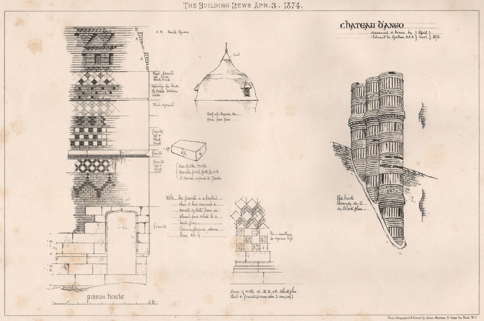 Chateau d'Ango. Seine-Maritime 1874 old antique vintage print picture